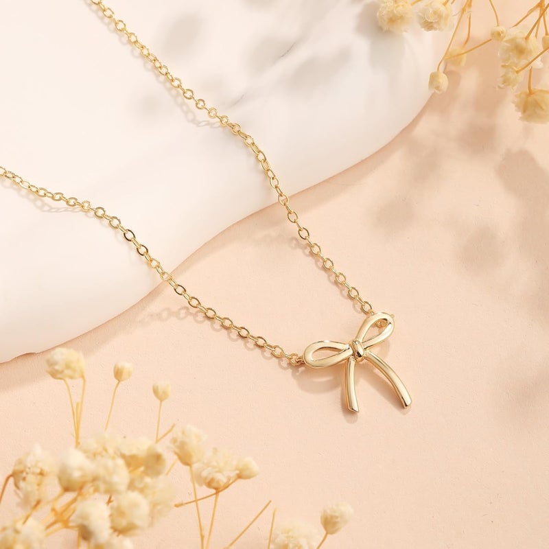 Risamil Store 14K Gold Plated Necklace for Women - Bow Necklace - Dainty Necklace Cute Small Tiny Bow Pendant Choker Chain Necklace Trendy Necklaces for Women Jewelry Gift - Image 4
